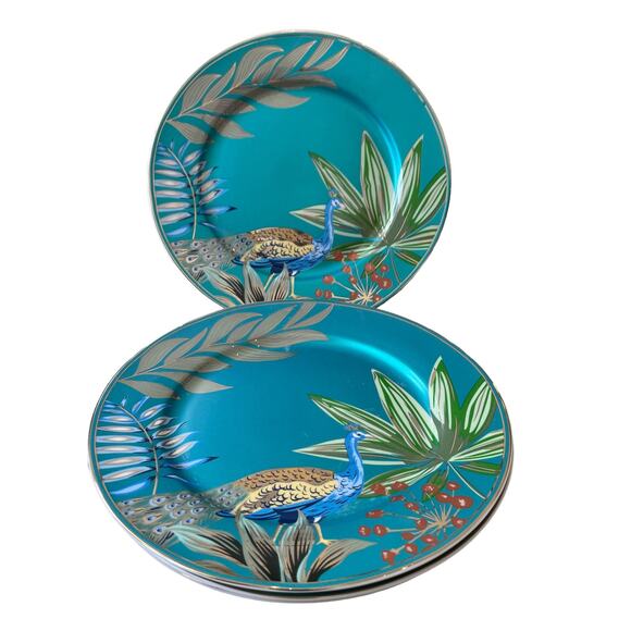 GRACE TEAWARE Gold Gilded Peacock Design 8" Fine Porcelain Plate Set of 2 NEW - Picture 2 of 10